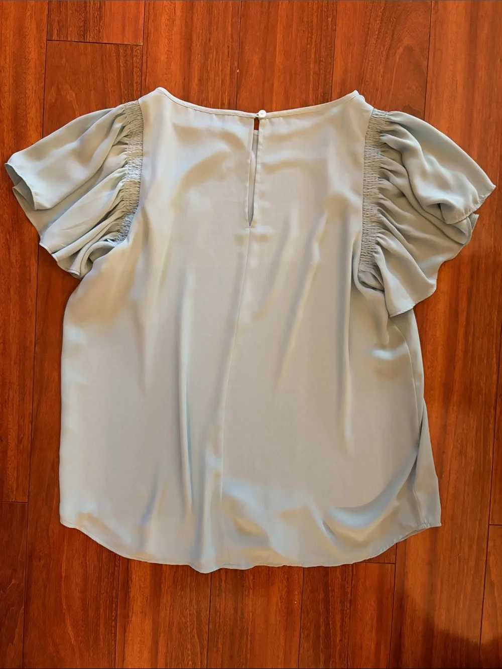 LOFT Ruffled Puff-Sleeve Blouse - Light Aqua Green/Blue